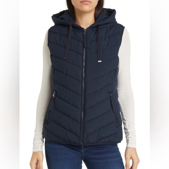Lauren by Ralph Lauren Black Label Navy Stretch Puffer Vest Medium - Picture 3 of 11